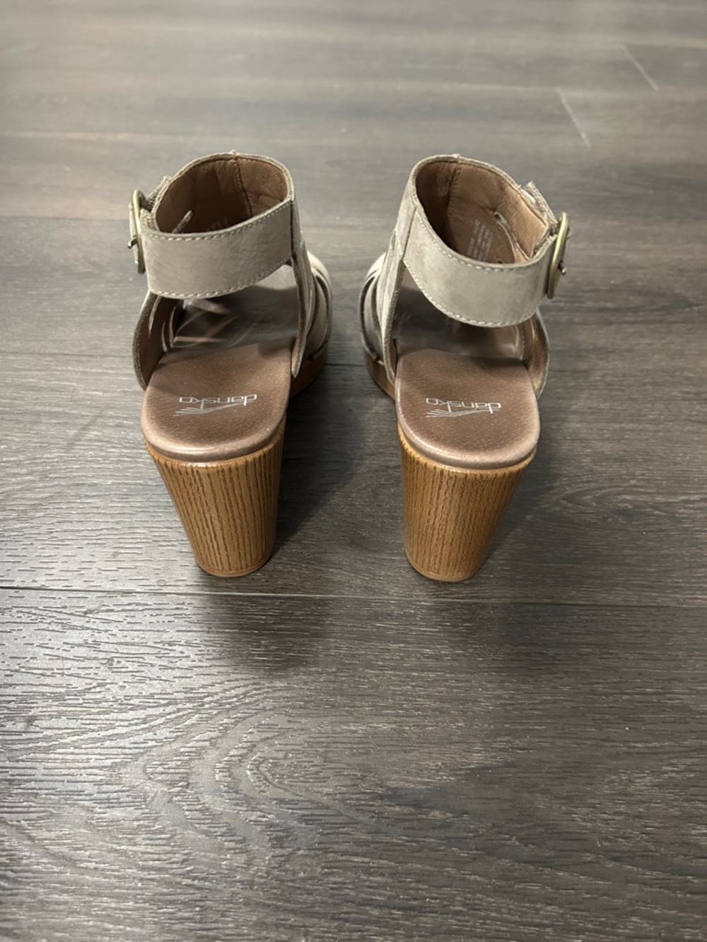 Dansko Demetra Taupe Block Heel Cutout Peep-Toe Sandals - Picture 3 of 7